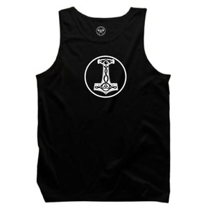 thumbnail image 2 of Men's Viking Valhalla Tank Top – Odin Wotan Axe Print, Black Muscle Shirt 2 of 5