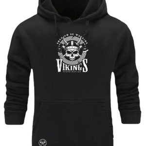 Vikings Skull Hoodie Vikings Clothing Victory Or Valhalla Pagan Born To Be Warrior Thor Odin Northmen Nordic Norse Gift Men Sweatshirt Top