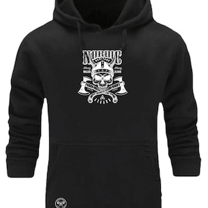 Skull and Axes Hoodie Vikings Clothing Victory Or Valhalla Pagan Warrior Thor Odin Scandinavian Nordic Norse Funny Gift Men Sweatshirt Top
