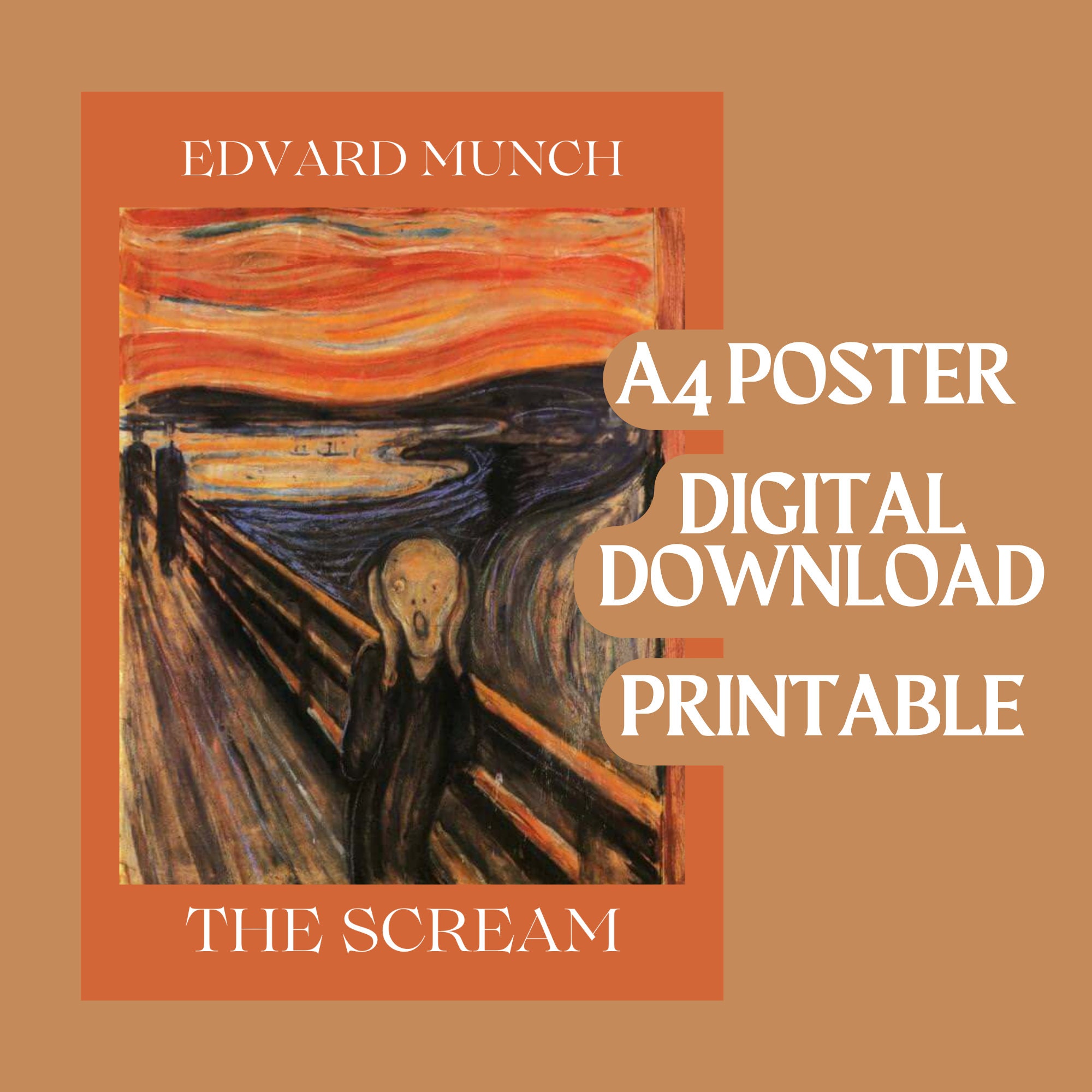 Edvard Munch the Scream Poster, DIGITAL DOWNLOAD, A4 Print, Printable ...
