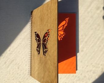 personalized wooden notebook, memory book, diary, butterfly