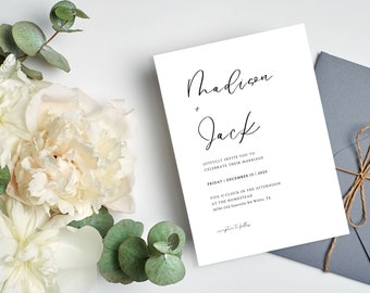 Contemporary Wedding Invitation Template Download | Modern Wedding Invitation | Black and White Invitation | Classic Wedding | Minimal Bride