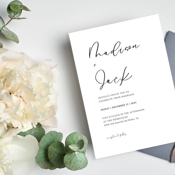 Contemporary Wedding Invitation Template Download | Modern Wedding Invitation | Black and White Invitation | Classic Wedding | Minimal Bride