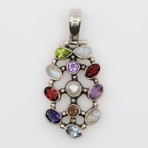 Vintage Sterling Silber durchbrochene Bunte Edelsteine Anhänger Nicky Butler Stil