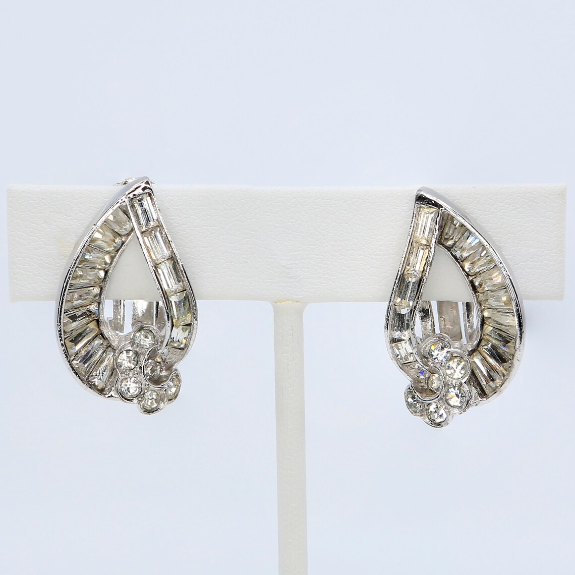 Vintage Pennino Baguette Rhinestone Leaf and Flower Clip-on Earrings ...