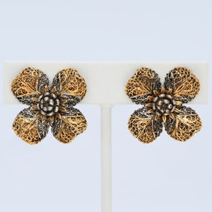Vintage ART Arthur Pepper Gold and Silver Floral Clip-On Earrings Circa 1960s