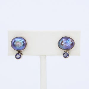 Handmade 925 Sterling Silver Purple Pearls With Crystal Accents Post Earrings