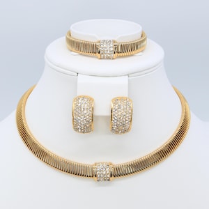 Vintage Christian Dior Gold Plated Omega Necklace, Bracelet, Post Earrings 1980s
