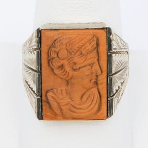 Antique Victorian 10K Gold Carved Tiger Eye Gemstone Cameo Ring 1900s Size 9.25
