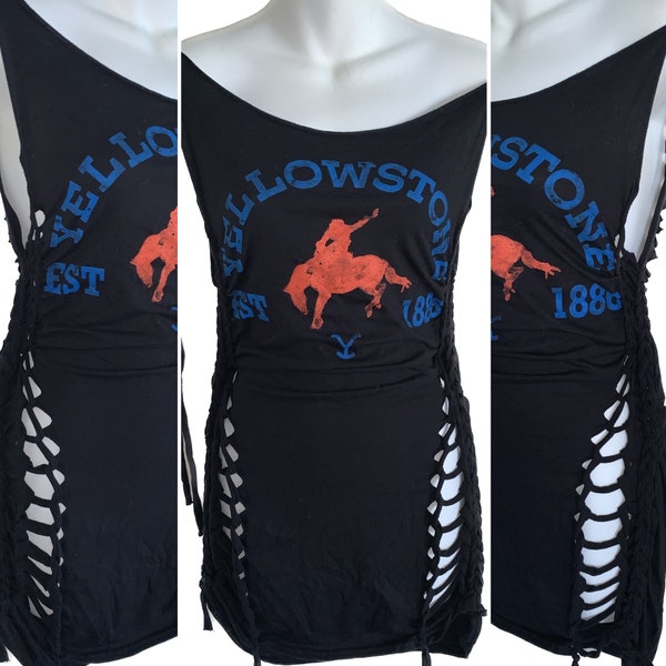 Be a Beth backless graphic tv show ranch farm life country cowboy cowgirl upcycled t shirt micro mini dress