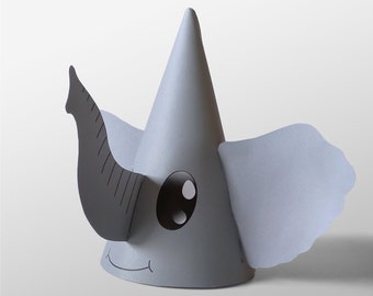 Elefant Partyhut mit Ohren und Rüssel, druckbare PDF, do it yourself
