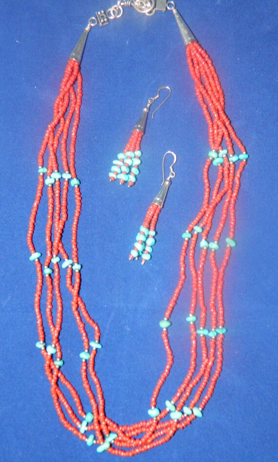 Coral and Turquoise Necklace and Earrings Set - image 9
