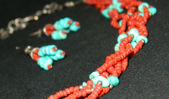 Coral and Turquoise Necklace and Earrings Set - image 6