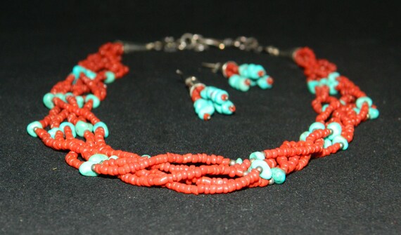 Coral and Turquoise Necklace and Earrings Set - image 2