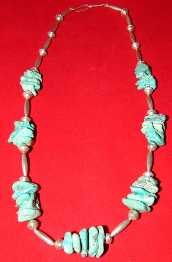 Natural Turquoise Nugget and Sterling Silver Bead 