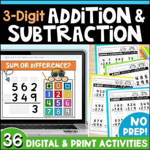 3 Digit Addition and Subtraction with Regrouping, 2nd and 3rd Grade and Homeschool Math, Digital & Printable Fun Math Worksheets for Kids