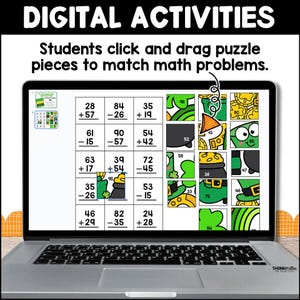 St. Patrick's Day 2-Digit Addition and Subtraction Mystery Picture Puzzles, 2nd Grade Digital & Printable Fun Math Worksheets for Kids image 3