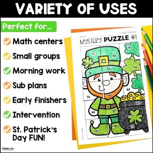 St. Patrick's Day 2-Digit Addition and Subtraction Mystery Picture Puzzles, 2nd Grade Digital & Printable Fun Math Worksheets for Kids image 4