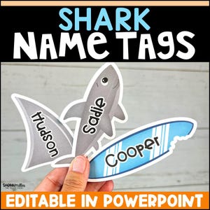 Summer Sharks Editable Name Tags for Bulletin Board, Student Desk, Cubby, Classroom Door Decor, Gift Tags, Bulletin Board Ideas, and Games