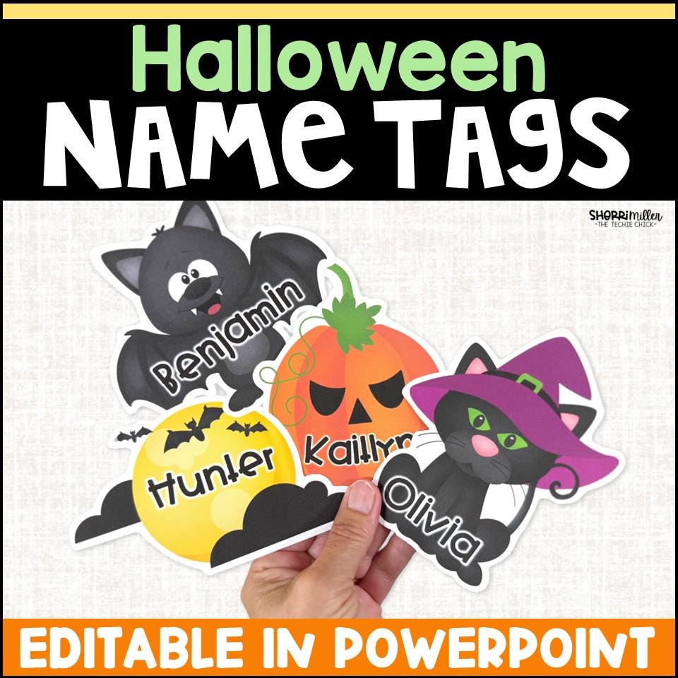 Fun October Labels Editable Halloween Name Tags for October Classroom Fall Door Decor ...