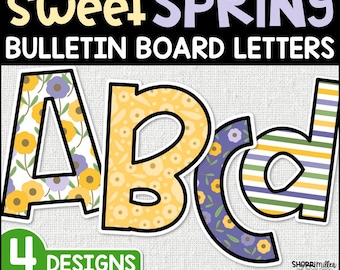 Spring Flowers Bulletin Board Letters, April Bulletin Board Ideas, Spring Classroom Decorations, May Floral Printable Letters and Door Decor