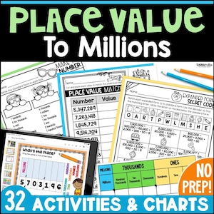 Place Value Worksheets & Chart to Millions Practice Standard Written and Expanded Form, 3rd 4th Grade and Homeschool Math