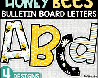 Honey Bee Bulletin Board Letters Set, Bulletin Board Ideas, Spring Classroom Decorations, Bee Printable Letters & Door Decor Back to School
