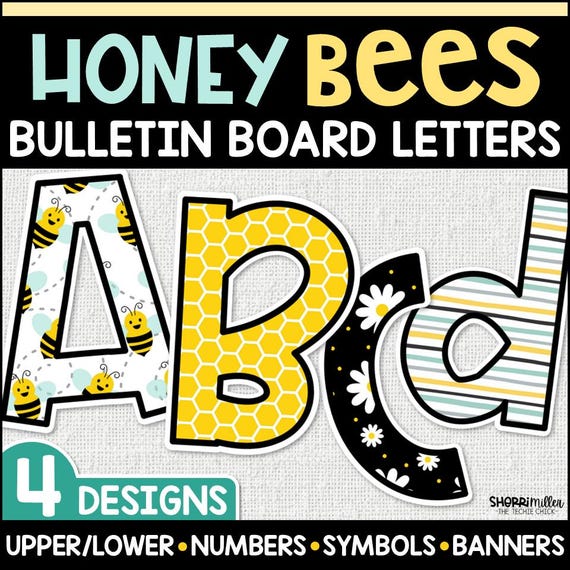 Honey bee bulletin board letters set, bulletin board ideas, spring ...