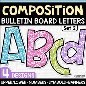 Bright Composition Notebook Back to School Bulletin Board Letters, Classroom Door Decor, Printable Letters and Numbers, School Supplies