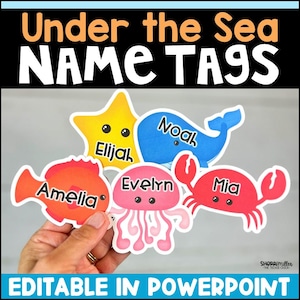 Under the Sea Editable Name Tags for Summer Ocean Bulletin Board, Student Desk, Cubby, Classroom Door Decor, Gift Tags, Bulletin Board Ideas