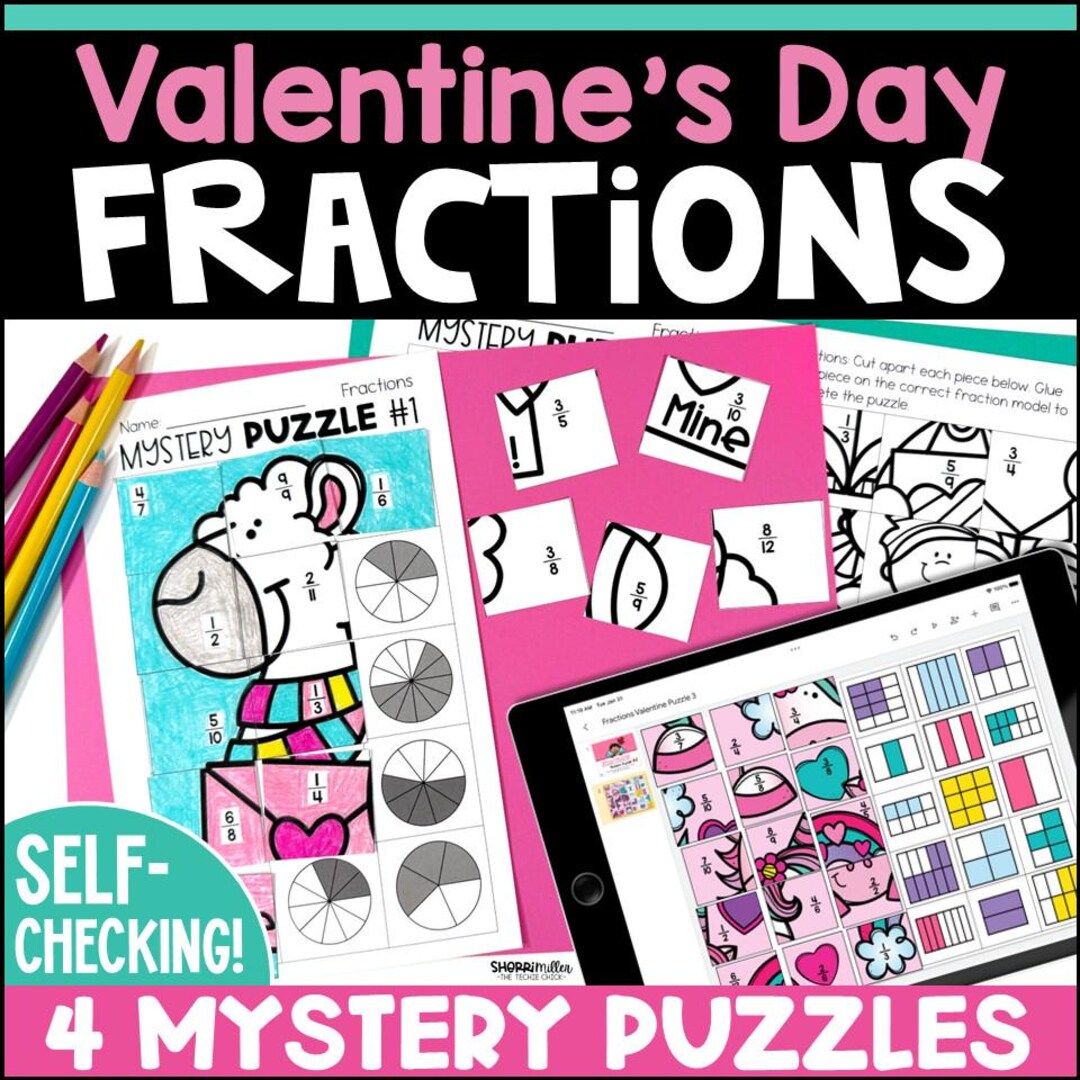 Valentine's Day Identifying Fractions Mystery Picture Puzzles 2nd and ...