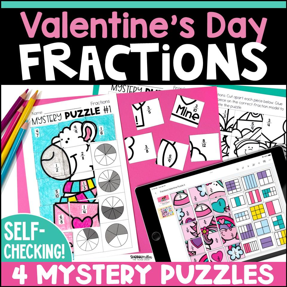 Valentine's Day Identifying Fractions Mystery Picture Puzzles 2nd and ...