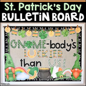 Gnomes St. Patrick&#39;s Day Bulletin Board Kit, March Bulletin Board or Door Decor Ideas, Spring Classroom Decorations, Letters Borders Banners