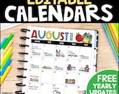 2026 2027 Editable Calendar Templates, Monthly Teacher Planner, School Classroom Organization, Printable Templates Summer June July August