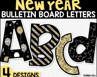 2026 New Year Bulletin Board Letters Numbers Banners, Winter January Classroom Door Decor, Silver and Gold Confetti Printable Decorations