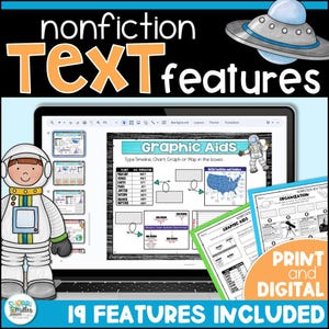 Nonfiction Text Features Worksheets, Reading Informational Text, 2nd 3rd 4th Grade Homeschool Resources, Digital Lesson Activities for Kids