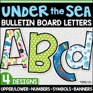 Letras para quadro de avisos de verão no fundo do mar, ideias para quadro de avisos de fim de ano, letras e números para impressão, decoração de sala de aula e porta no oceano