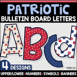 Patriotic Stars Bulletin Board Letters, US History Bulletin Board, Printable Patriotic Classroom Decor Ideas, Americana Door Decorations