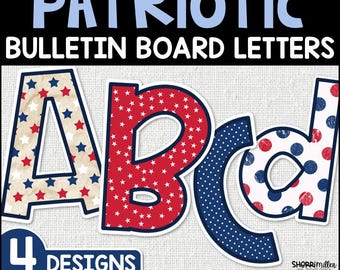 Patriotic Stars Bulletin Board Letters, US History Bulletin Board, Printable Patriotic Classroom Decor Ideas, Americana Door Decorations