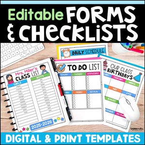 Editable Teacher Planner Back to School Forms for Monthly Teacher Planner, Daily Schedule Class List To Do List Classroom Organization