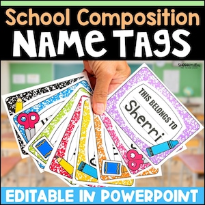Editable Composition Notebook Name Tags for Back to School Classroom Door Decor, Bulletin Board, Student Desk, Cubby, Class Labels, Gift Tag