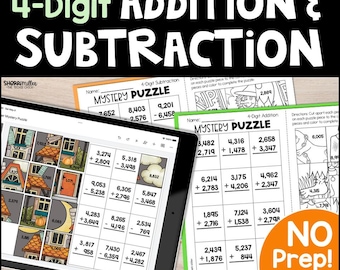 Halloween 4-Digit Addition and Subtraction with Regrouping Mystery Picture Puzzles 3rd Grade Fun Math Coloring Pages Worksheets for Kids