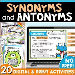 Synonyms and Antonyms Worksheets, 2nd 3rd and 4th Grade and Homeschool Resources, Reading Vocabulary Fun Cut and Paste Activities for Kids