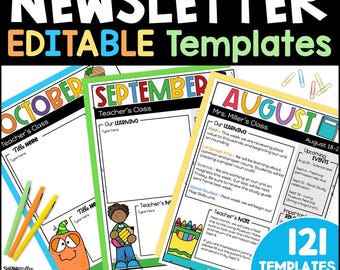 Editable Classroom Newsletter Templates, Weekly or Monthly Newsletters for Teachers, Parent Communication, Back to School Newsletters
