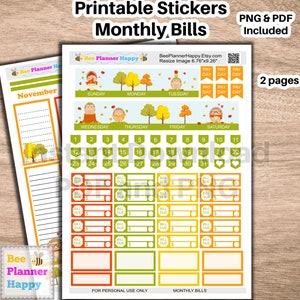 Druckbares Monatsaufkleber Set ~ Niedliche Herbst Igel ~ November ~ Für deine Budget Planer Seiten ~ Passend zum Happy Planner Classic Monthly