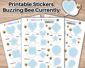 Printable Currently Sticker Page ~ Cute Bee Boxes and Words for Planners ~ Journal Pages ~ Download Print Cut Sticker Sheet ~ Spring