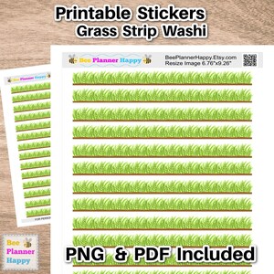 Afdrukbare stickers van graswashi-strips voor planners, tijdschriften en agenda's, groengrasstickers, pdf en png om met de hand of machinaal te snijden