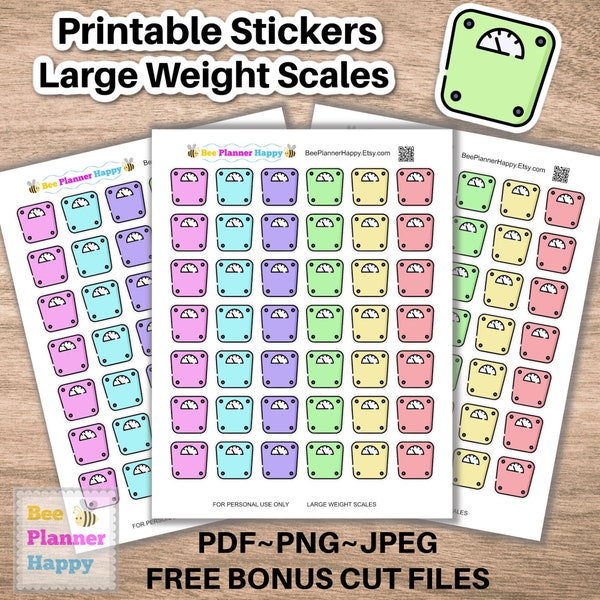 Printable Weight Scale Stickers ~ Classic Vertical Fitness Wellness Planners and Journal Pages - Pastel Pink Blue Purple Green Yellow