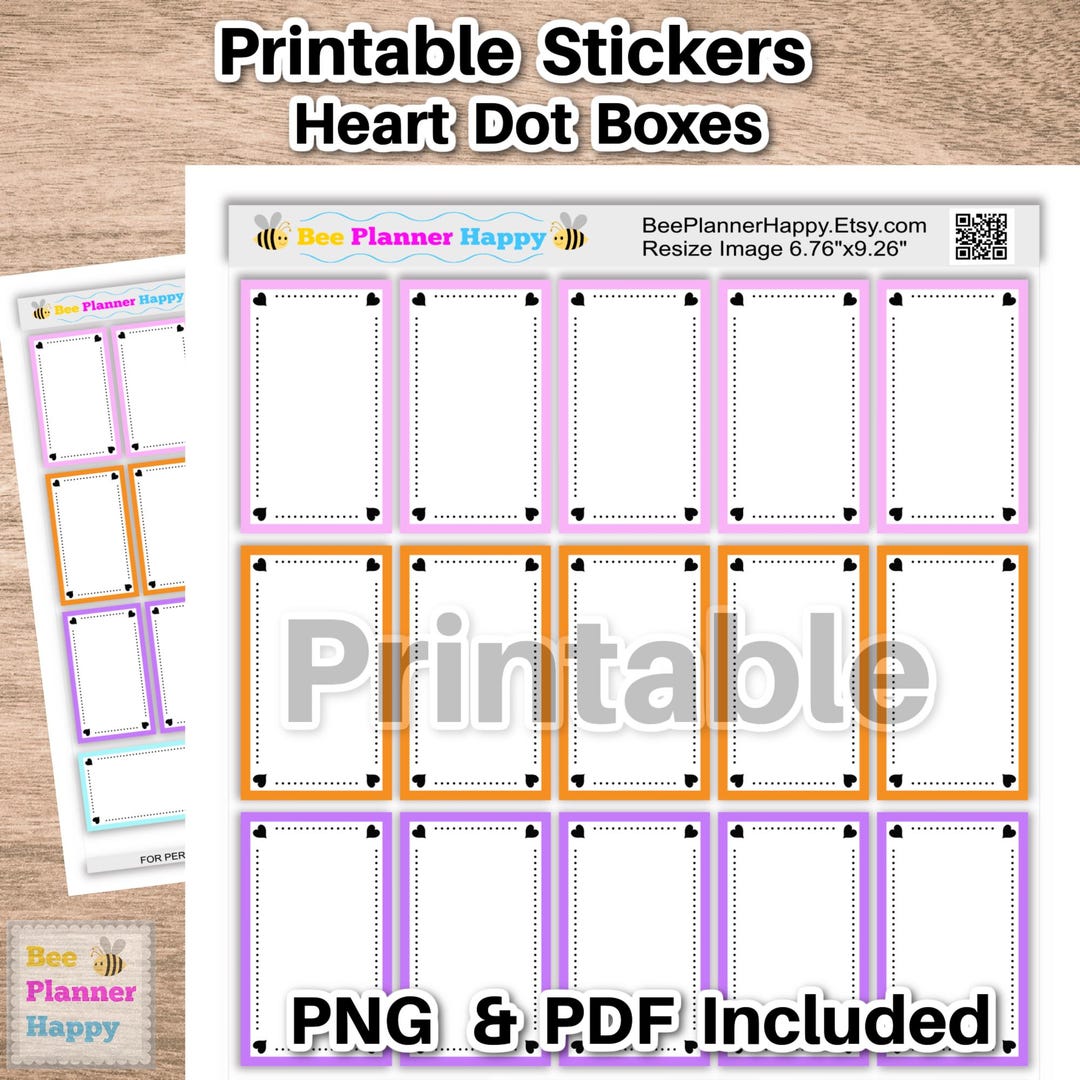 Printable Planner Boxes ~ Cute Heart Dot Decorative Boxes for Vertical ...