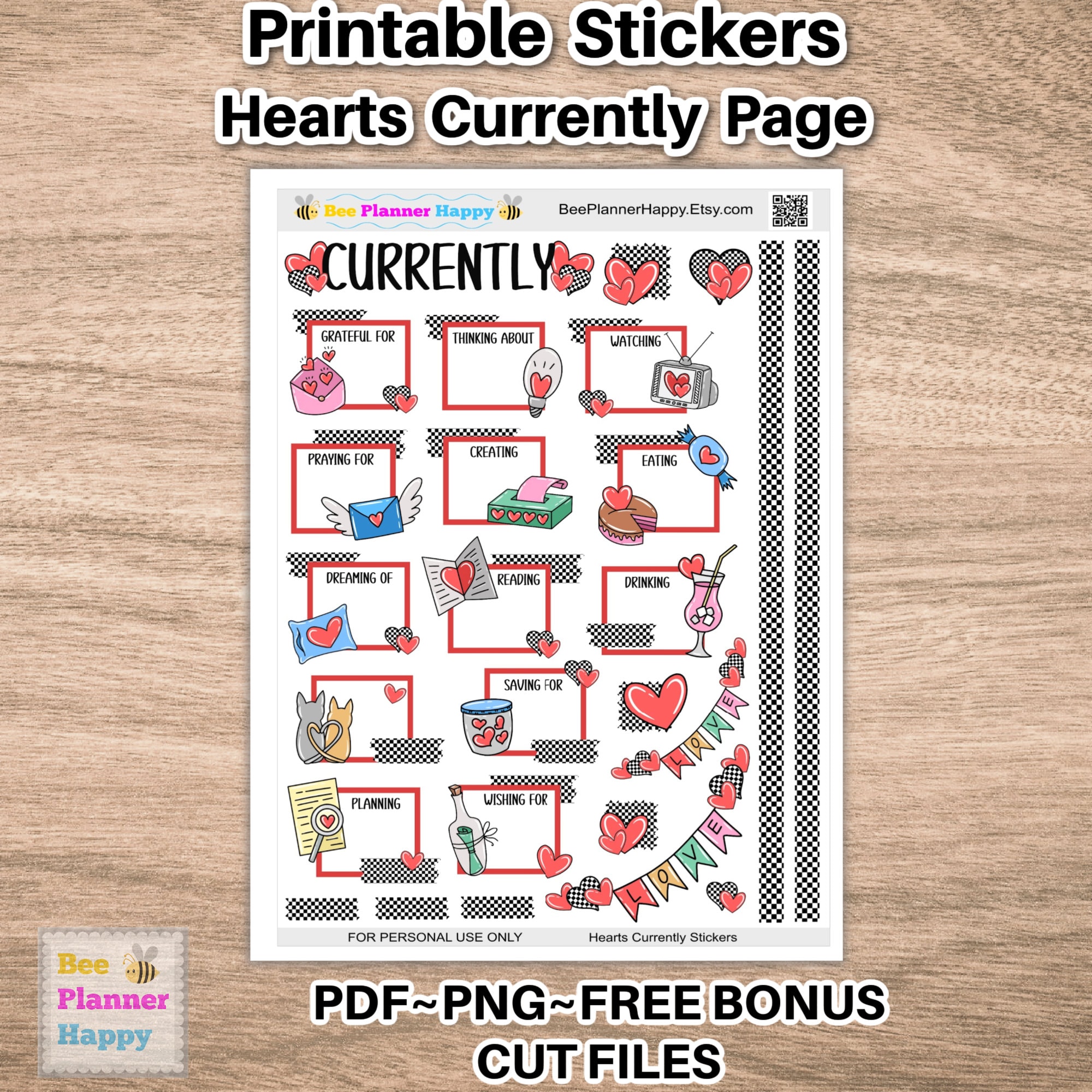Missing Page Loading Sticker Printable Currently Page Stickers ~ Cute Hearts Valentines Theme for ...